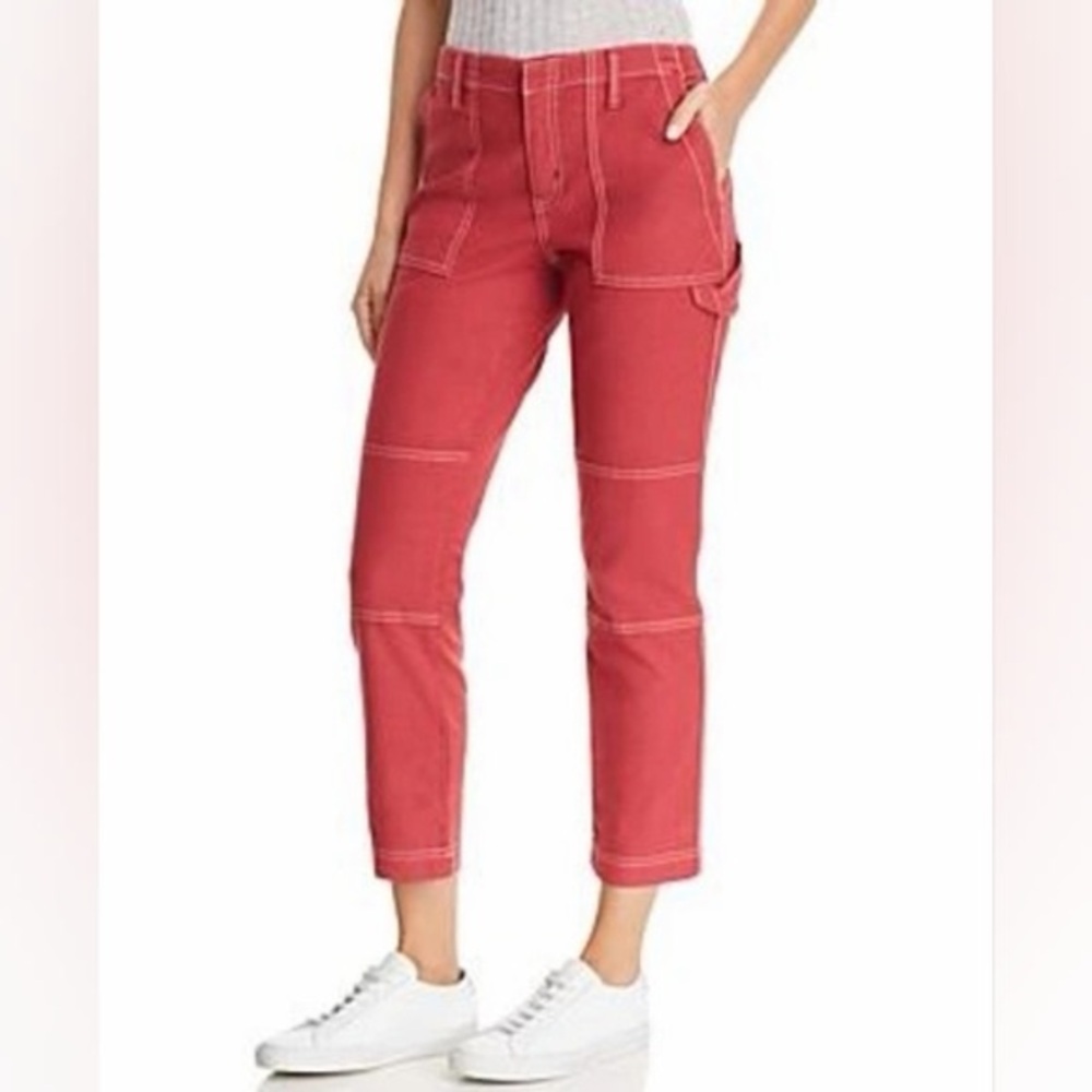Joie Red Cargo Mid-Rise Pants with Contrast White Stitching size 12 EUC - Picture 2 of 9